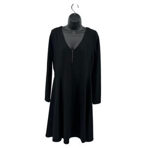 Athleta Whereupon Fit & Flare Ponte Dress WMN L Black V-neck 1/4 Zip Long Sleeve